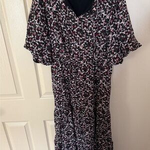 Draper James Black and Pink Floral Midi Dress